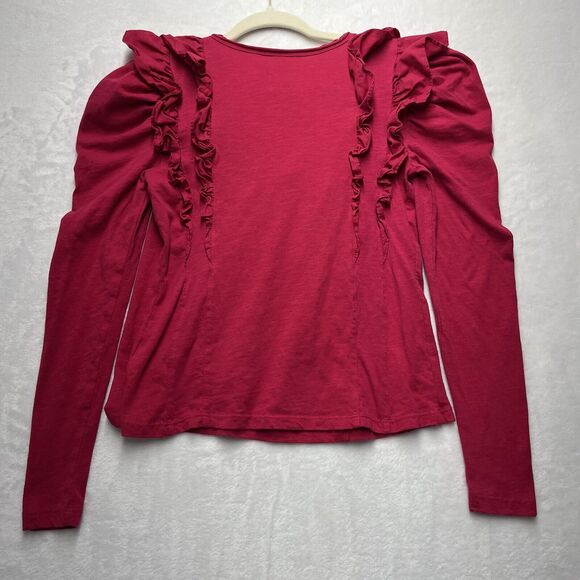 Anthropologie Ruffle V-Neck Long Sleeve Top Womens XS Pink Fuchsia Edwardian - Picture 11 of 11